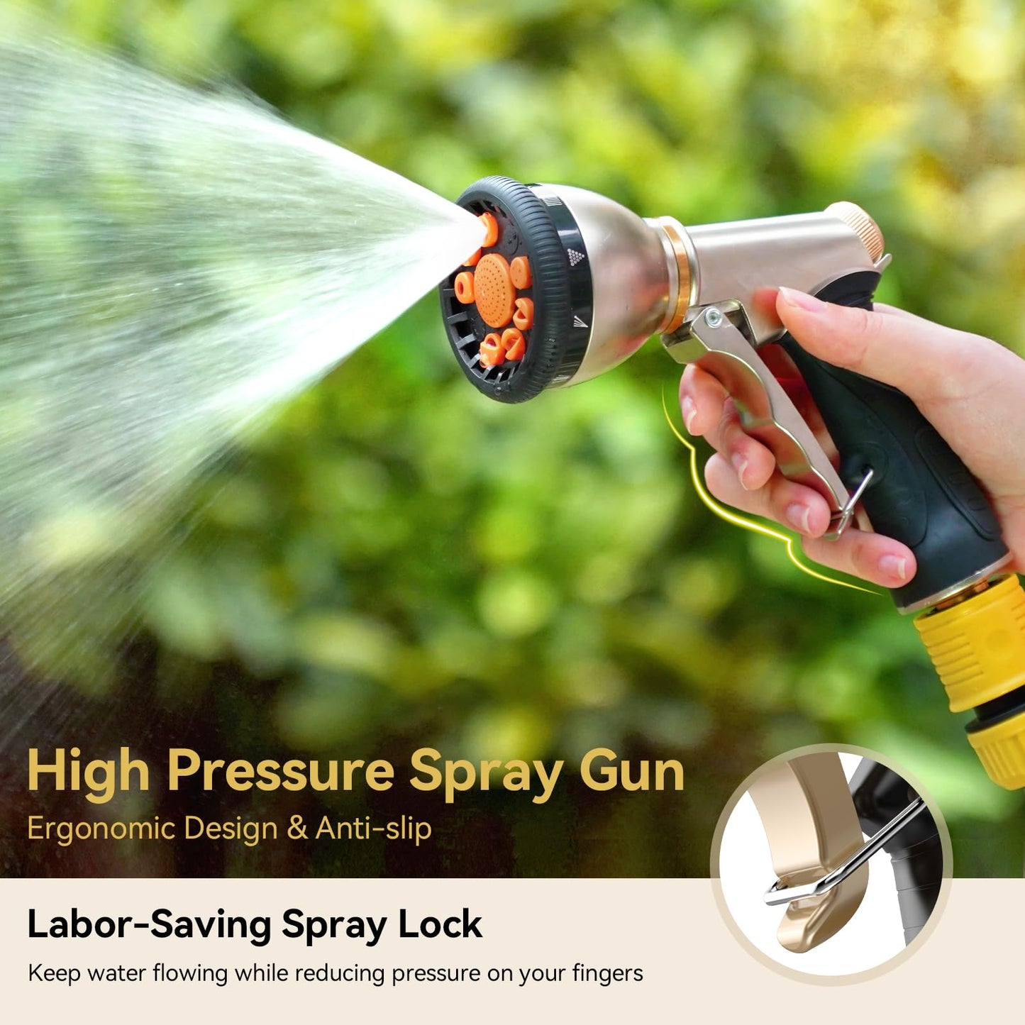 VOXON Hose Pipe Spray Gun, Heavy Metal Garden Hose Spray Gun with 9 Patterns, High Pressure Sprayer with Non-Slip Grip, for Plants Watering, Car Washing and Pet Showering