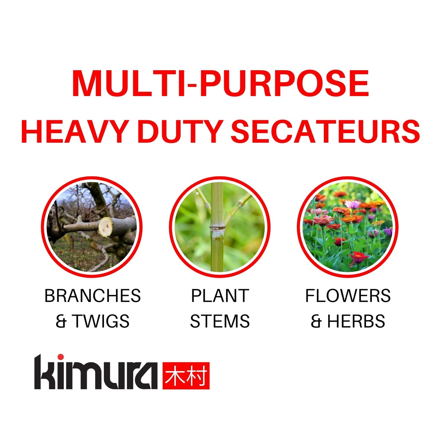 Kimura® 8" Pro Bypass Garden Secateurs, Heavy Duty Premium Japanese SK5 Steel Blades, Non-Slip PVC Coated Handles, Lightweight & Ergonomic, Japanese Bypass Pruning Shears