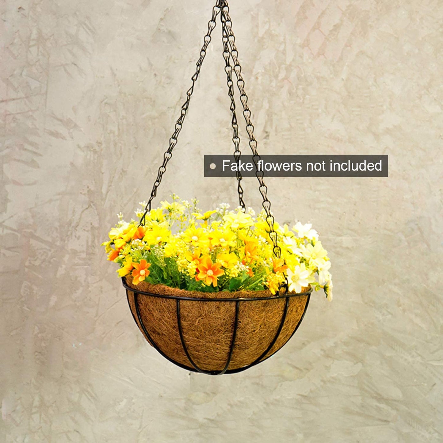 Tosnail 3 Pack Metal Hanging Planter Basket with Coco Coir Liner, Round Hanging Flower Plant Pot Metal Wire Plant Basket for Indoor Outdoor Garden Porch Decoration, 25cm