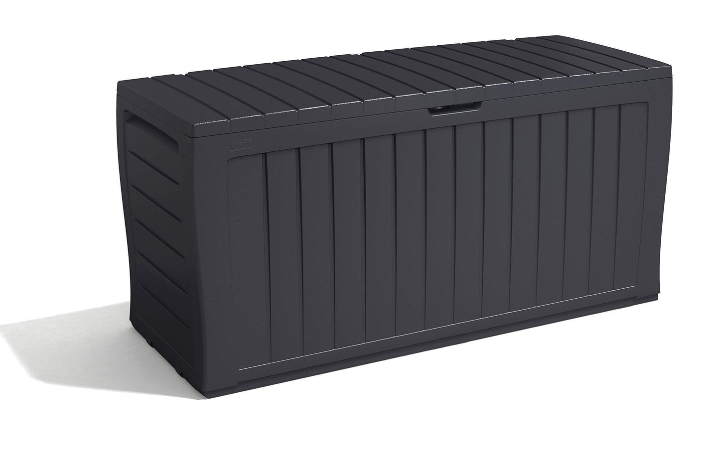 Keter Marvel- 270L Outdoor 65% recycled Garden Furniture Storage Box Graphite Wood Panel Effect | Fade Free | All Weather Resistant | Safe and Secure | Zero Maintenance | 2 year Warranty