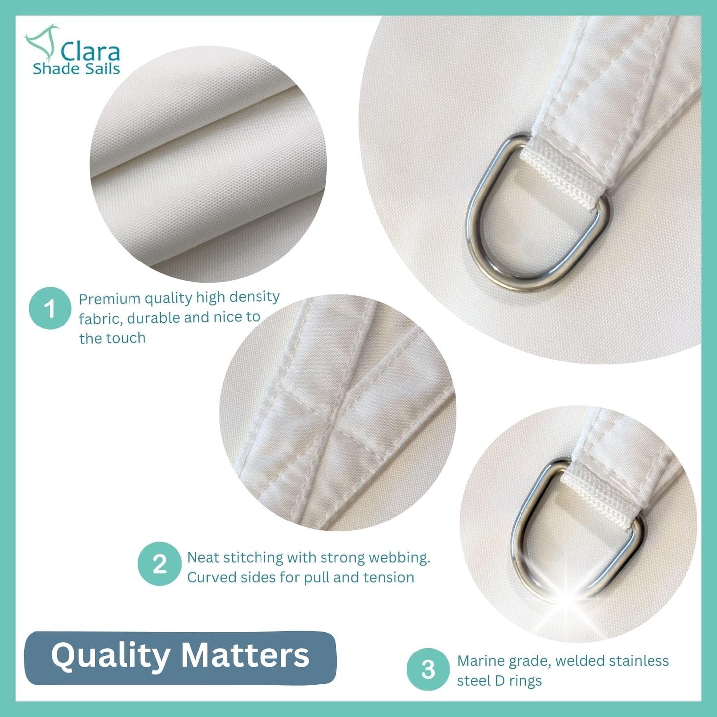 Clara Shade Sails - White Rectangle 3x4m Sun Shade Sail, Conservatory Sail Shades, Pergola Canopy, Garden Sail Canopy Waterproof, Patio Gazebo, Garden Tent, Outdoor Sun Sail Shade, Garden Awning