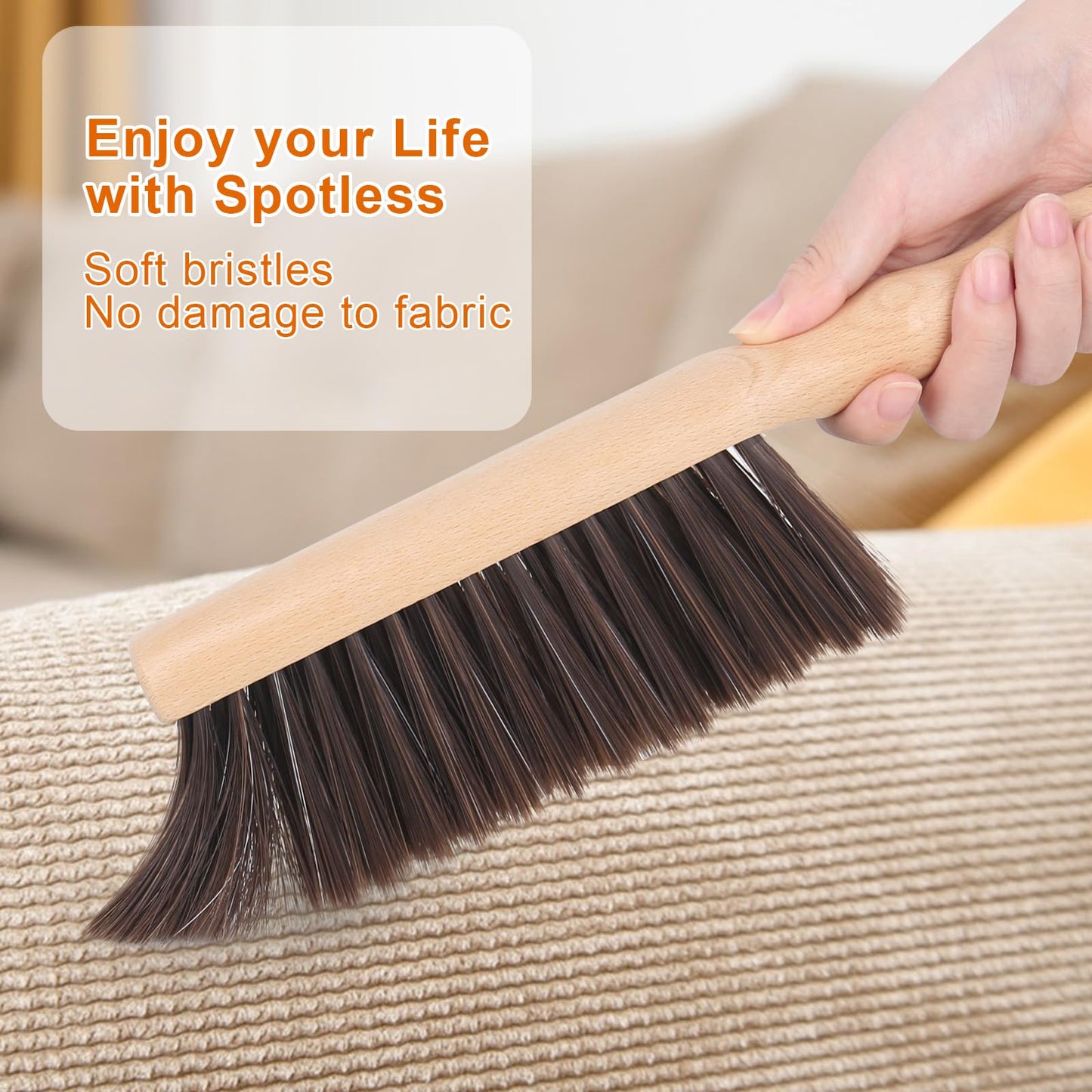 DMJJSD® 2Pcs Hand Brush, Beech Wood Soft Brush -11.8" Hand Broom Natural Solid Wooden Round Handle Brushes, 5 Rows of Soft Bristle Dust Brush Soft Broom for Counter Bed Sofa Bed Pet Fireplace Car