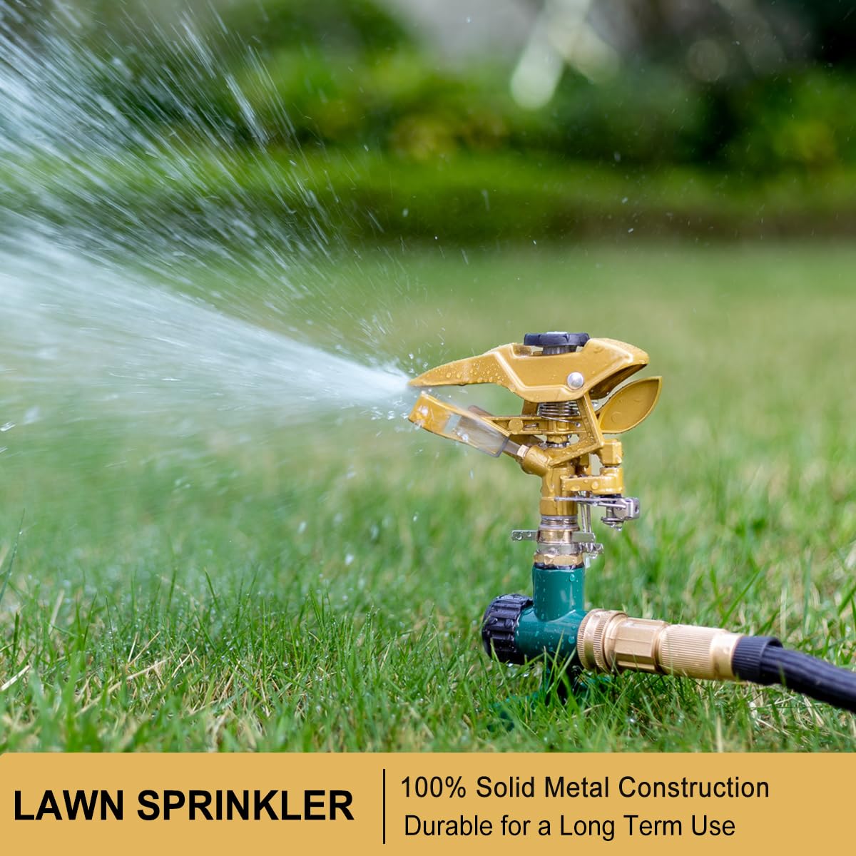 FANHAO Heavy Duty Pulsating Lawn Sprinkler on Spike Base, 100% Metal Impact Sprinkler with Adjustable Spray Pattern for Lawn Yard Irrigation, 360 Degree Large Area Coverage, Covers Up to 8500 sq. ft