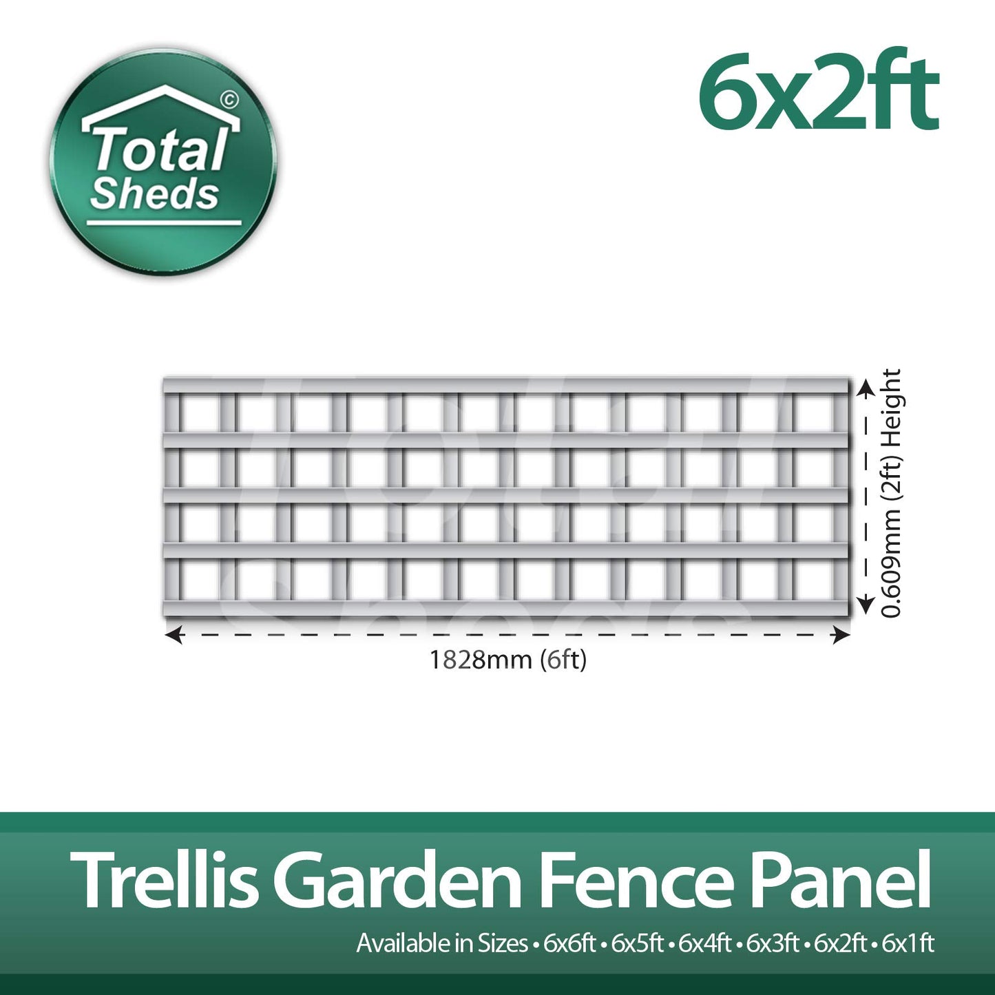 Total Sheds 6x2 Pack Of x3 (1.83m x 0.60m) 6ft x 2ft Wooden Square Trellis Fence Panels