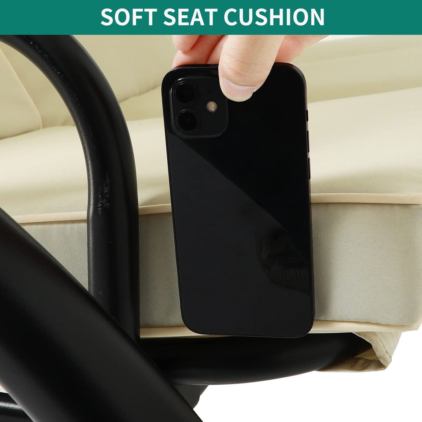 YITAHOME Canopy Garden Swing 3-Seats Outdoor Patio Swing Heavy Duty Swing Chair with Adjustable Canopy Removable Cushion, Suitable for Adult in Garden, Poolside, Balcony, Beige