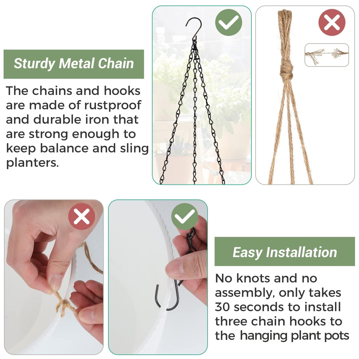 T4U 12 Inch Large Hanging Planters for Outdoor Plants, 2 Pack Self Watering Pots Indoor, Hanging Baskets for Plants,Hanging Flower Pot with Drainage Hole and Plant Hanger, White
