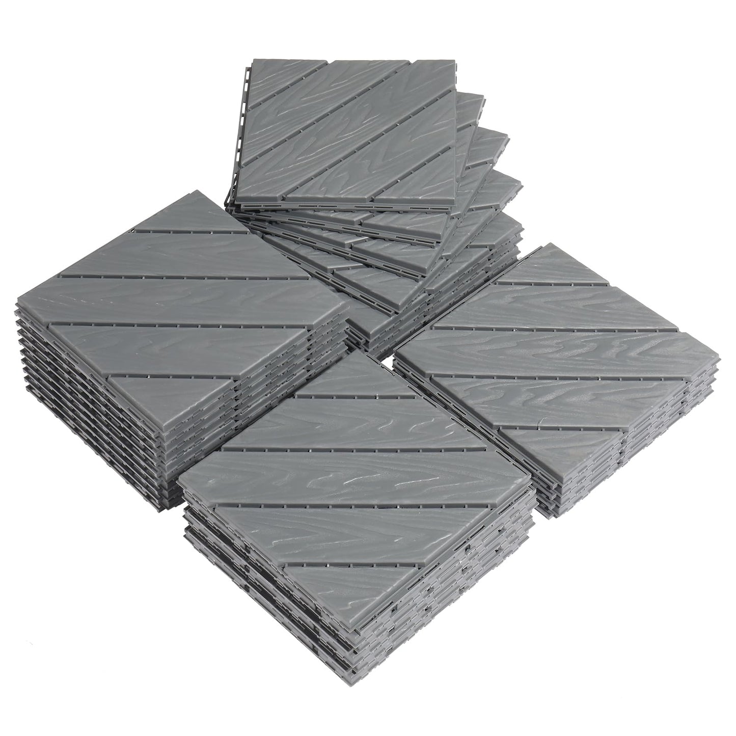 Bonnlo Composite Garden Decking Tiles, 27 Pcs Plastic Outdoor Flooring, 30x30cm Patio Paving Slabs Decking Squares Indoor & Outdoor Grey (Grey)