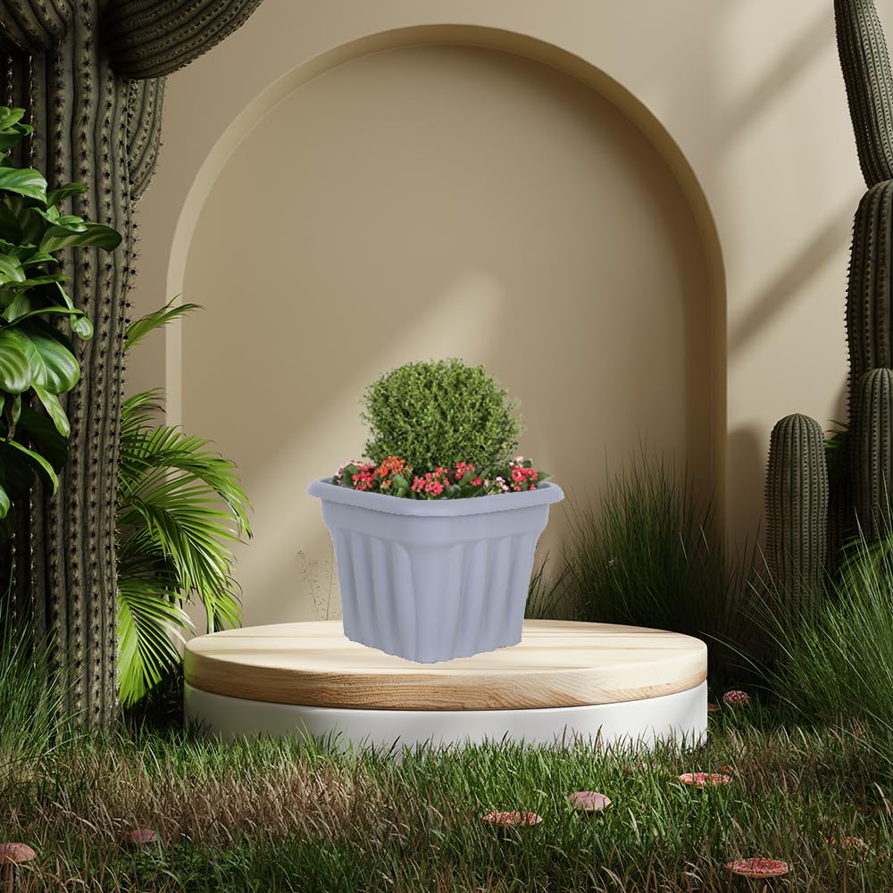 JMS we create smile (Set of 4) 40cm Large Upcycled Grey Plastic Square Planters Indoor/Outdoor Plant Pot Lightweight & Weather Resistant Design Style Garden Planter Plant Herb Flower Pot For Home