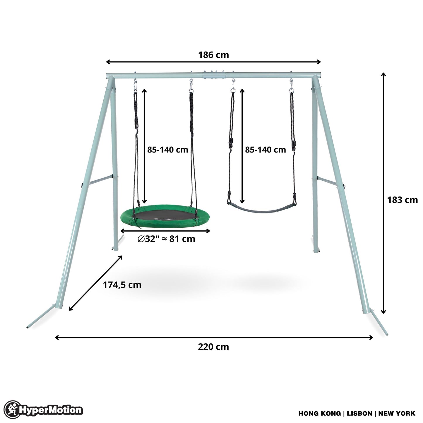 HyperMotion Garden Swing Set with Nest & Classic Seat - Sturdy A-Frame Design, 200kg Load Capacity - Weather-Resistant Steel Frame & Adjustable Ropes - Safe Outdoor Play Equipment for Kids & Parents