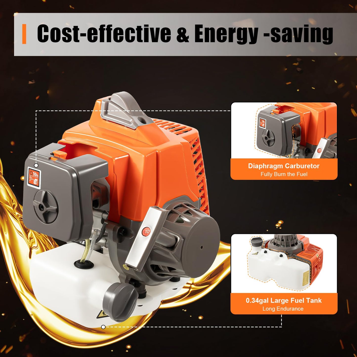 MEHOOSPVN 63cc 2-Stroke Petrol Earth Drill Fence Post Ground Hole Drill 3HP -11" Drill Bit Earth Auger Borer Ground Drill cart excavator w/1200ml fuel tank Garden Auger Hole Petrol Hole Digger Orange