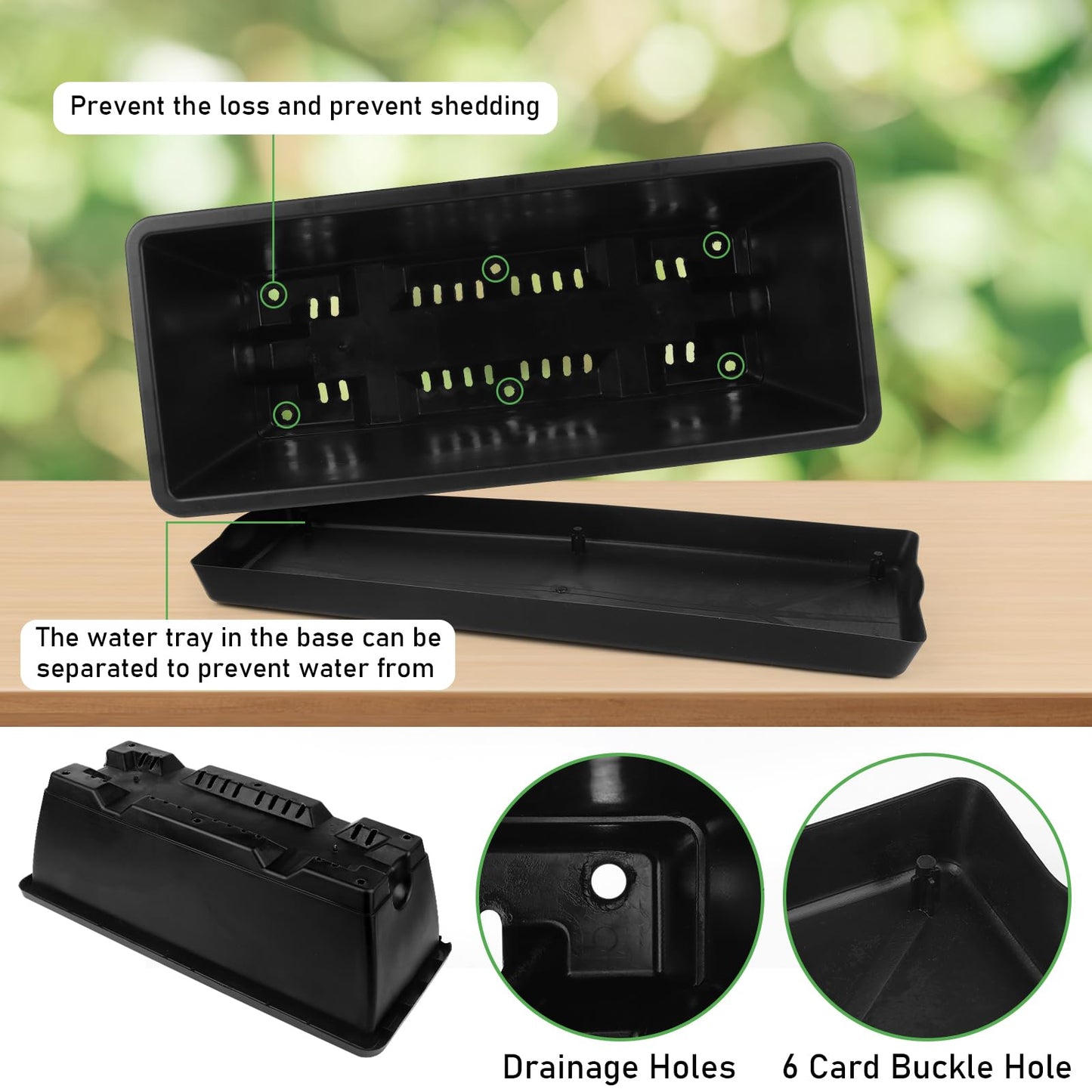 8Pcs Rectangle Plant Pot Rectangle Window Box Planter 17 Inch Black Herb Planters with Tray Herb Pots for Indoor Plants Large Flower Boxes for Bay Window,Kitchen Windowsill,Shelf,Coffee Table