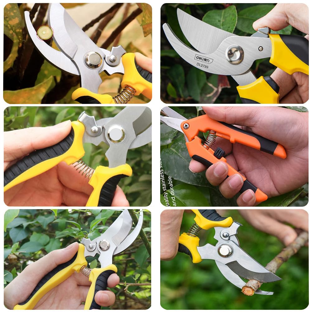 Garden Secateurs Pruning Scissors, 3 Pack Professional High Carbon Alloy Steel Garden Shears Bypass Pruning Shears Lightweight Hand Pruner with Locking Mechanism for Fruit Branch, Hedge, Plants