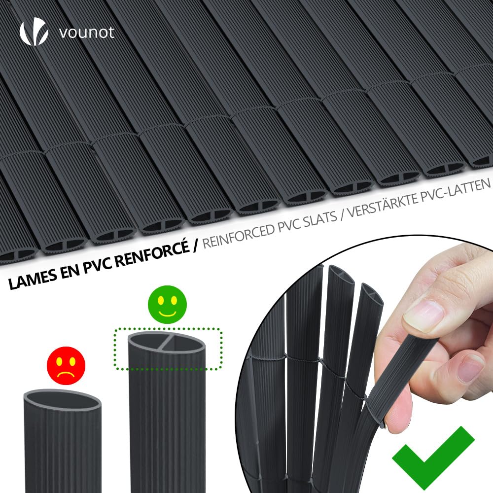 VOUNOT® PVC Privacy Screening Fence 100 x 500 cm, Reinforced Struts Privacy Protection for Garden, Balcony and Terrace, Wind and Sun Protection Outdoor, Grey