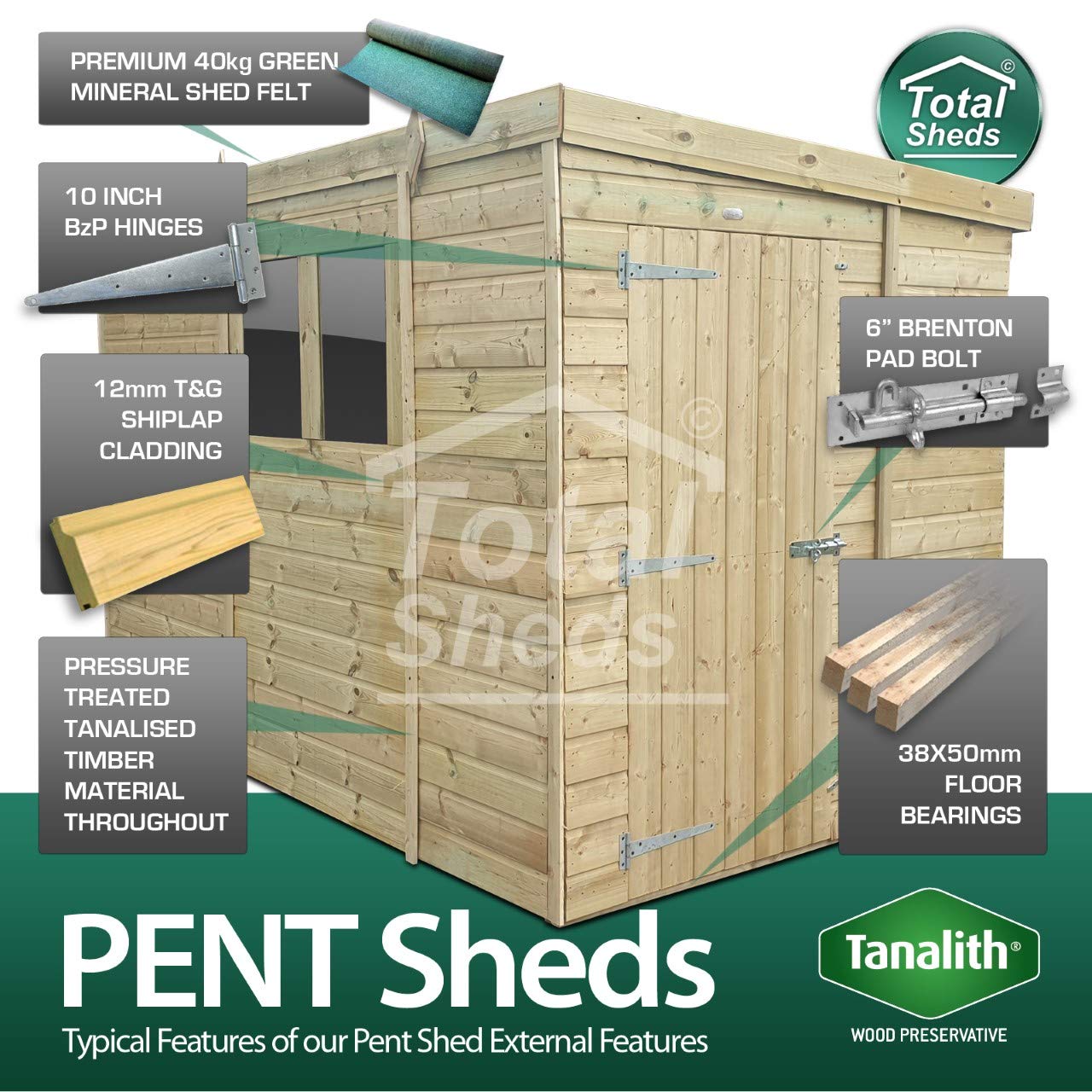 Total 7ft x 4ft Pent Garden Timber Shed