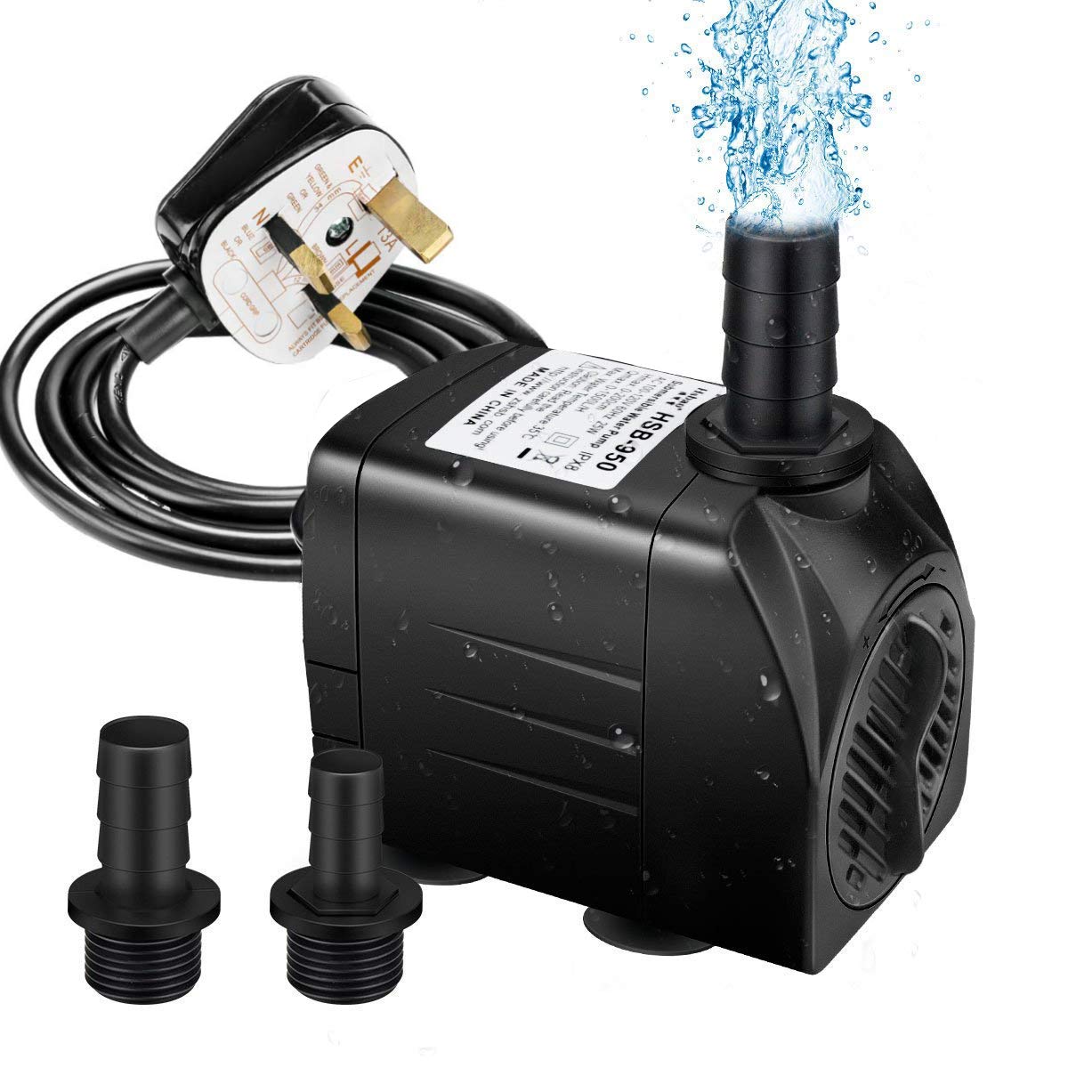 Powcan Water Pump Submersible Water Pump 400Gph 1500L/H Ultra-Quiet 25W Fountain Pond Aquarium Fish Tank Pump with 48 Hours Anti Dry Burning, 6.9ft(2.1m) High Lift, 6.56ft(2m) Power Cord, 2 Nozzles