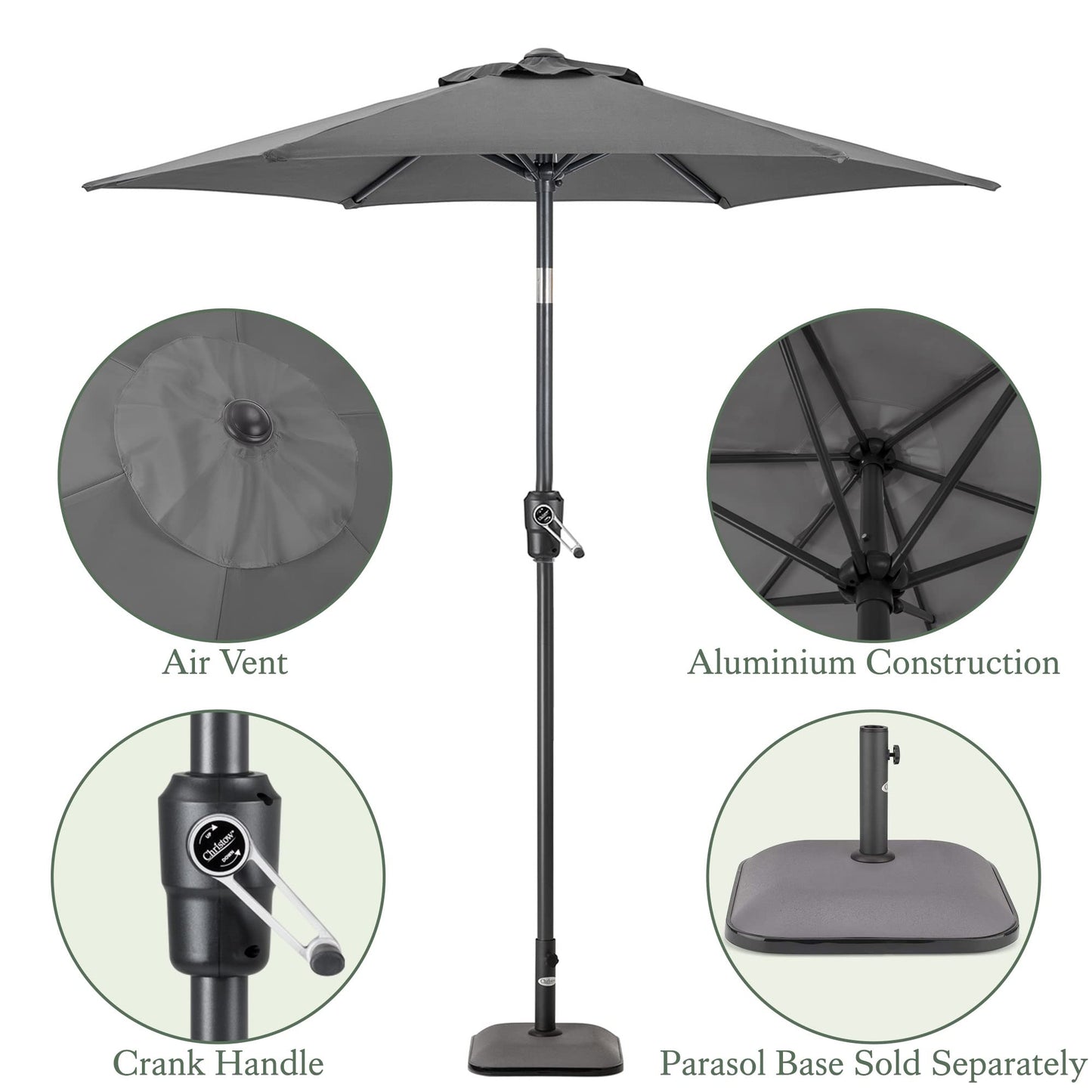 CHRISTOW Tilting Garden Parasol Umbrella UV Protective Polyester Canopy With Crank Handle