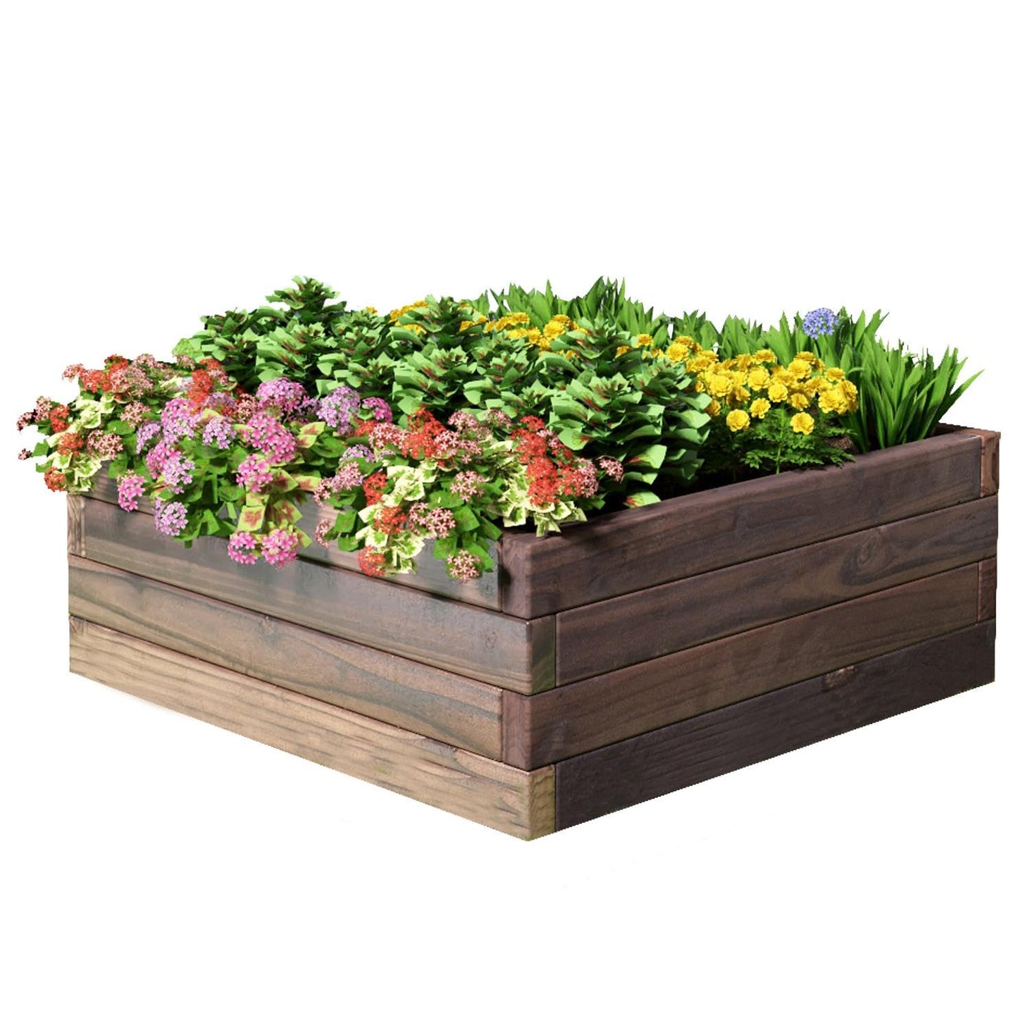 GiantexUK Wooden Raised Garden Bed, Square Garden Planter Box with Open Bottom, Outdoor Elevated Vegetables Herbs Plants Flower Pots Grow Box Container for Patio Backyard