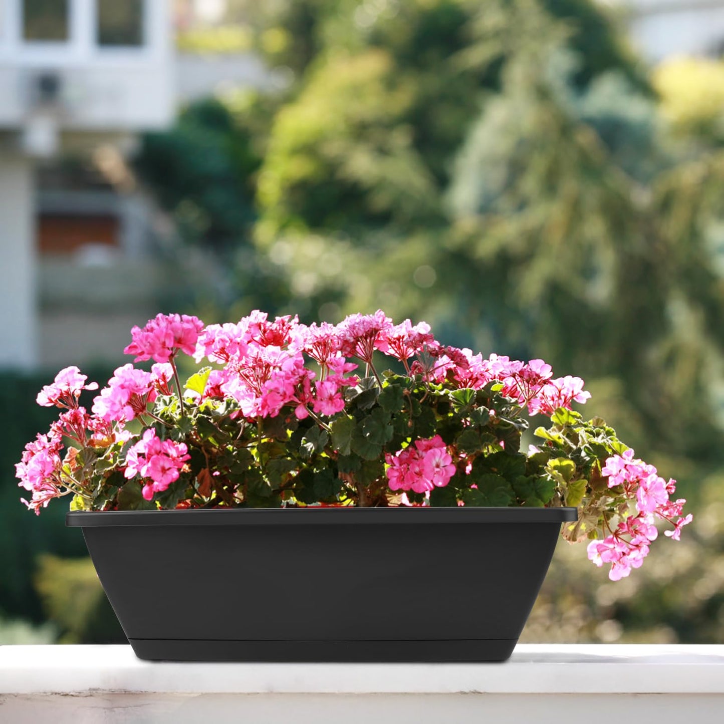 8Pcs Rectangle Plant Pot Rectangle Window Box Planter 17 Inch Black Herb Planters with Tray Herb Pots for Indoor Plants Large Flower Boxes for Bay Window,Kitchen Windowsill,Shelf,Coffee Table