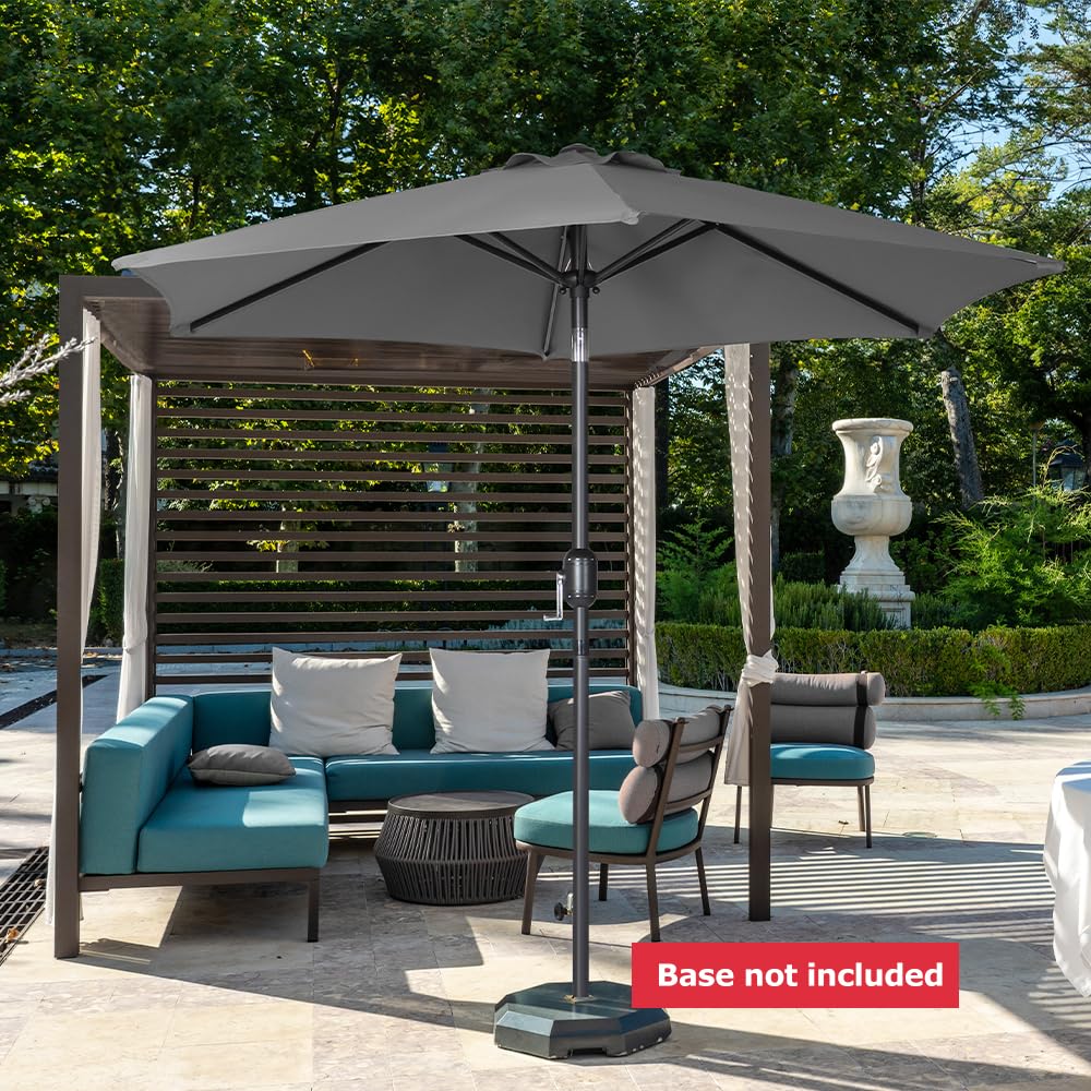 Panana Garden Parasol Sun Shade Outdoor Umbrella 8 Sturdy Ribs with Crank and Tilt Mechanism for Patio, Deck, Patio and Balcony (Dark Grey, 2.7M)