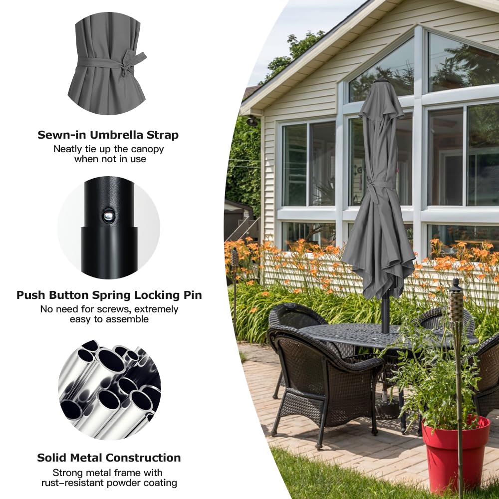 Panana Garden Parasol Sun Shade Outdoor Umbrella 8 Sturdy Ribs with Crank and Tilt Mechanism for Patio, Deck, Patio and Balcony (Dark Grey, 2.7M)