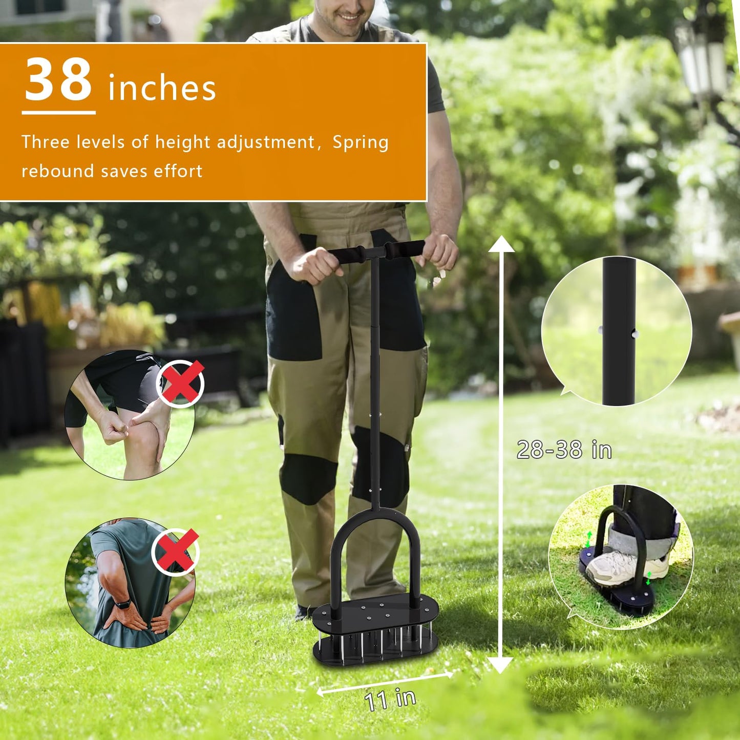 seasky Lawn Aerator Automatic Dirt and Leaf Clean Design,Pre-Assembled 15 Iron Spikes Metal,Soil Lawn Aerating Tools for Yard Lawn and Garden