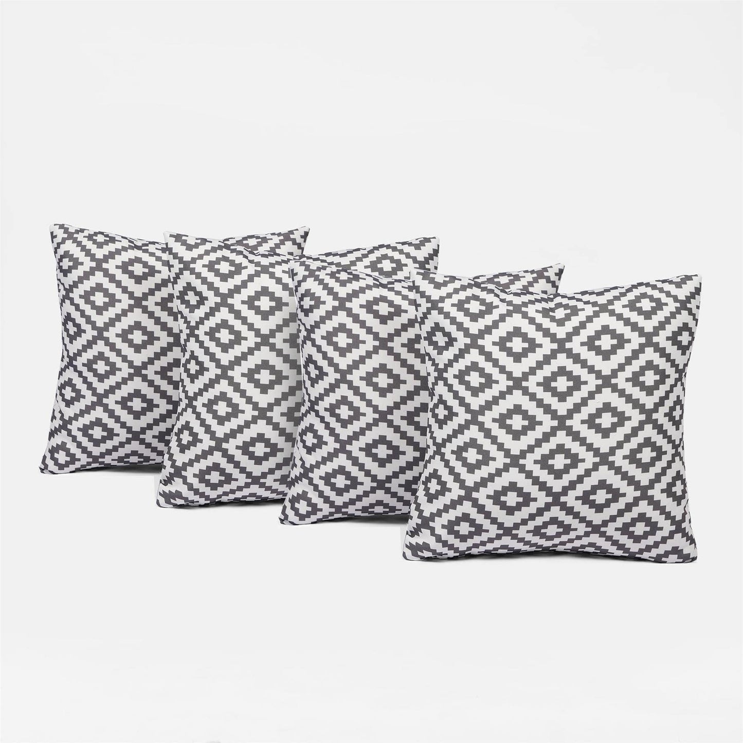 Brentfords 4 Pack of Geometric Outdoor Cushions Cushion Covers Water Resistant Home Geo Grey Decorative Seat Pads Garden Patio Pillow, 45 x 45cm
