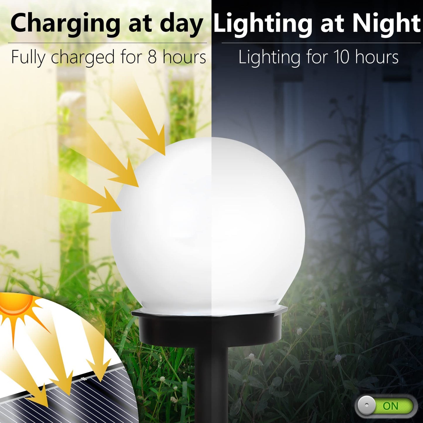 FLOWood Solar Lights Outdoor Garden, 6 Pack Solar Globe Lights Outdoor Globe Stake Light Garden Path Lighting for Garden, Cold White (QXD-6pcs), Kalt