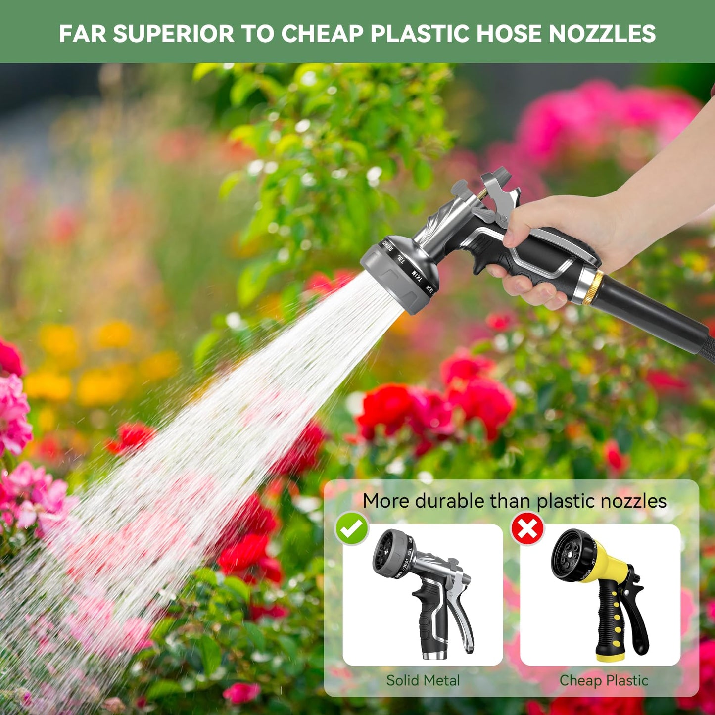 2025 NEW Heavy-Duty Metal Hose Pipe Spray Gun, 8 Adjustable Spray Patterns Garden Hose Spray Gun, Leak-Proof Hose Gun, Garden Hose Nozzle for Watering, Cleaning, Washing Cars, Compatible with UK Hoses