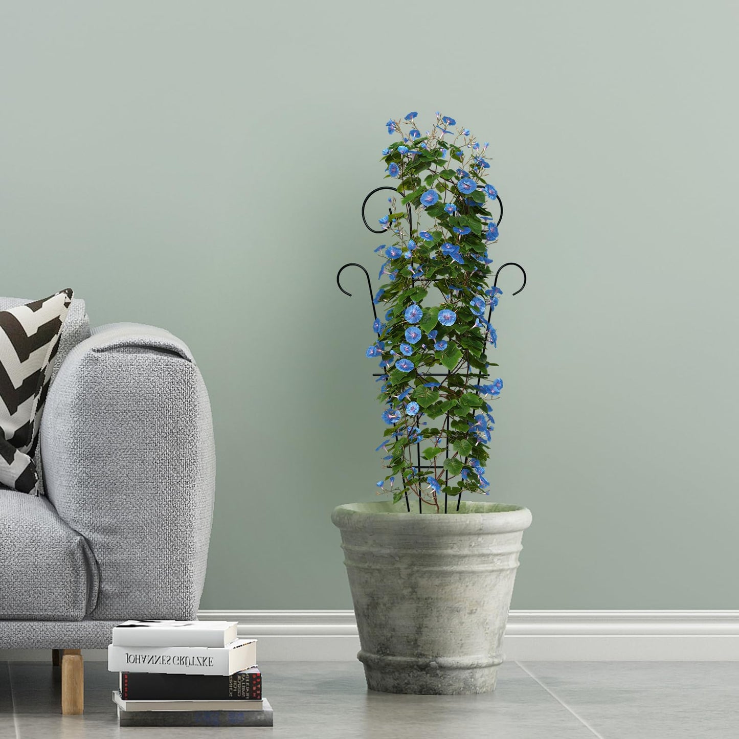 Thealyn 4 Pack Indoor/Outdoor Metal Plant Trellis, 81cm/32 in - Garden Trellis for Climbing Plants, Potted Houseplants, Flowers, Vines, Ivy - Wave Design, Black, for Patio, Yard, or Home