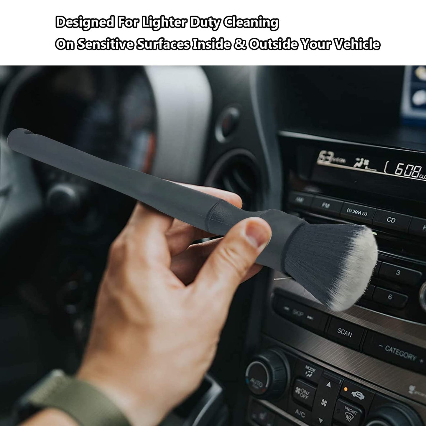 Car Detailing Brush Artificial Fiber 2 PCS Ultra Soft Synthetic Bristles Black Car Brush Interior Leave No Trace Easy Cleaning for Detail of Car, Motorcycle