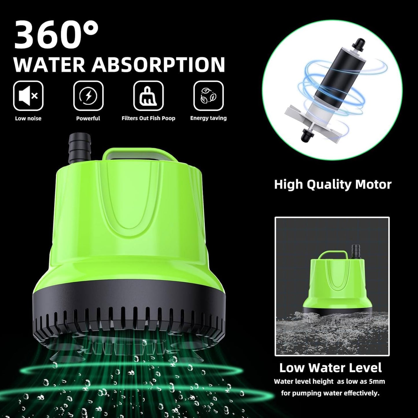KINGYEENUO Submersible Water Fountain Pump, 40W Small Sump Pump 660 GPH, 2 Nozzles, with 8.2ft High Lift, Ultra Quiet Water Pump for Outdoor Pond Hydroponic Statuary Waterfall Aquarium Fish Tank