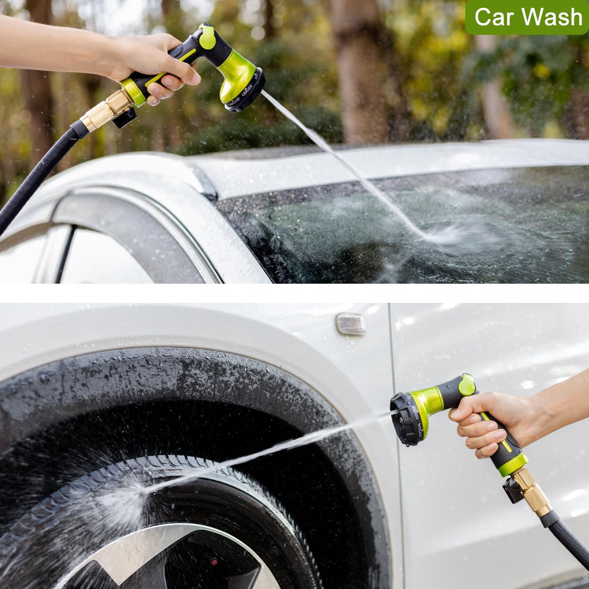 FANHAO Hose Pipe Spray Gun Heavy Duty,100% Metal Garden Hose Gun with 8 Spray Patterns,High Pressure Hose Nozzle Thumb Control On Off Valve for Lawn & Plant Watering,Car & Pet Washing - Green