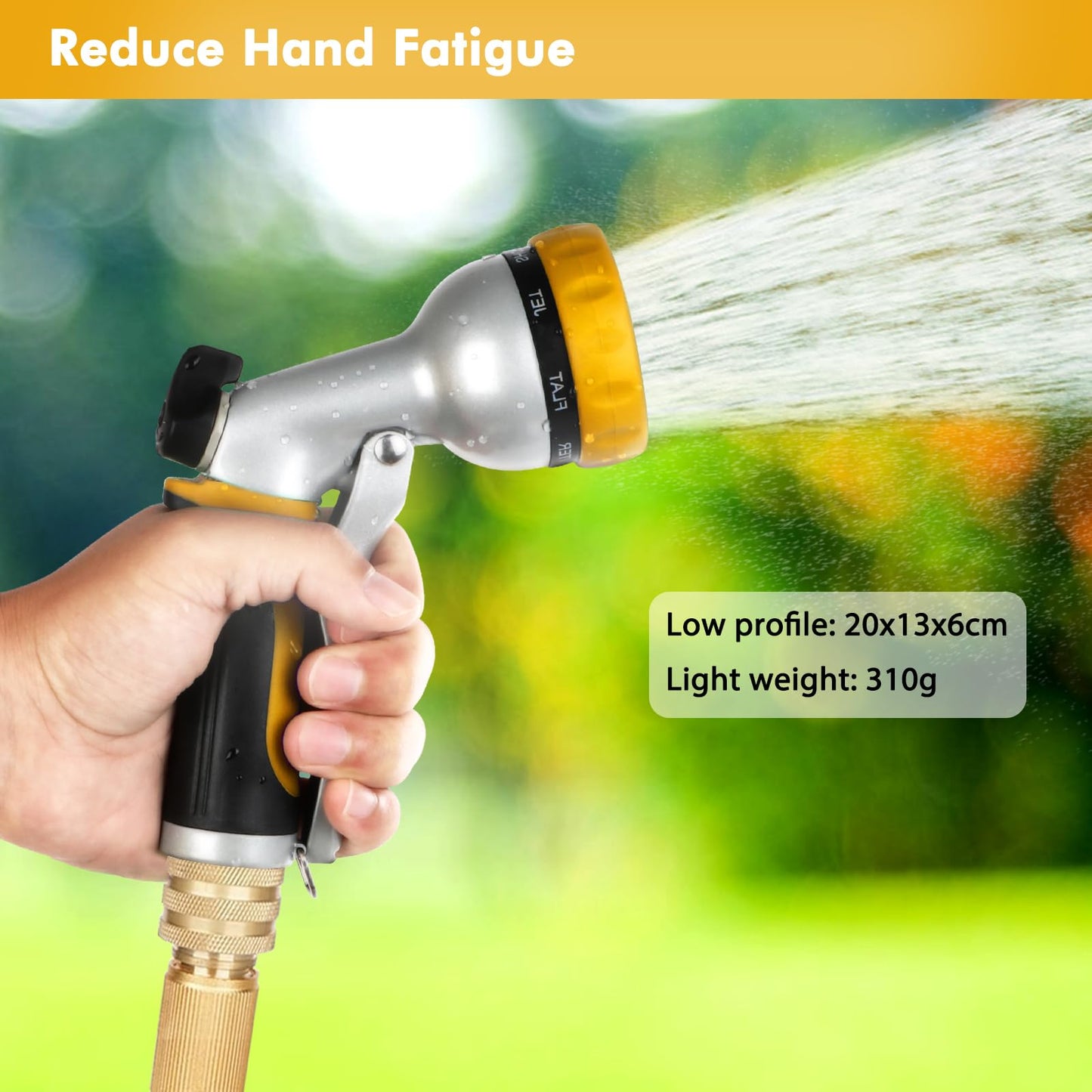 RESTMO Hose Pipe Spray Gun, Heavy Duty Garden Hose Spray Gun, High Pressure Hose Nozzle, Metal Hand Sprayer with 7 Patterns and Water Flow Control, Ideal to Water Plant & Lawn, Wash Car & Pet (Yellow)