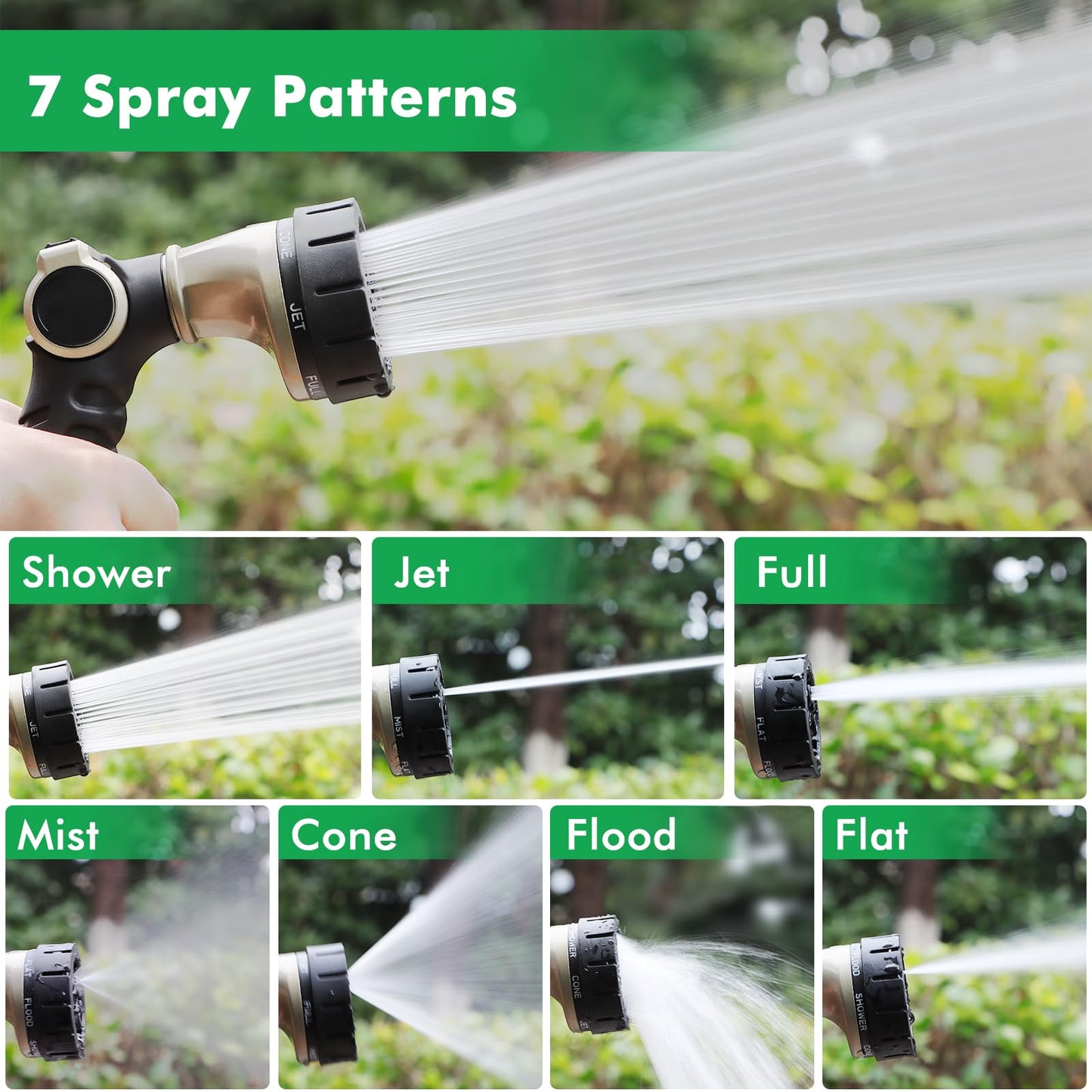 RESTMO Garden Hose Pipe Spray Gun, Heavy Duty Metal Water Hose Sprayer with 7 Watering Patterns, Thumb Flow Control, High Pressure Water Sprayer for Outdoor Lawn & Plant Watering, Car & Pet Washing
