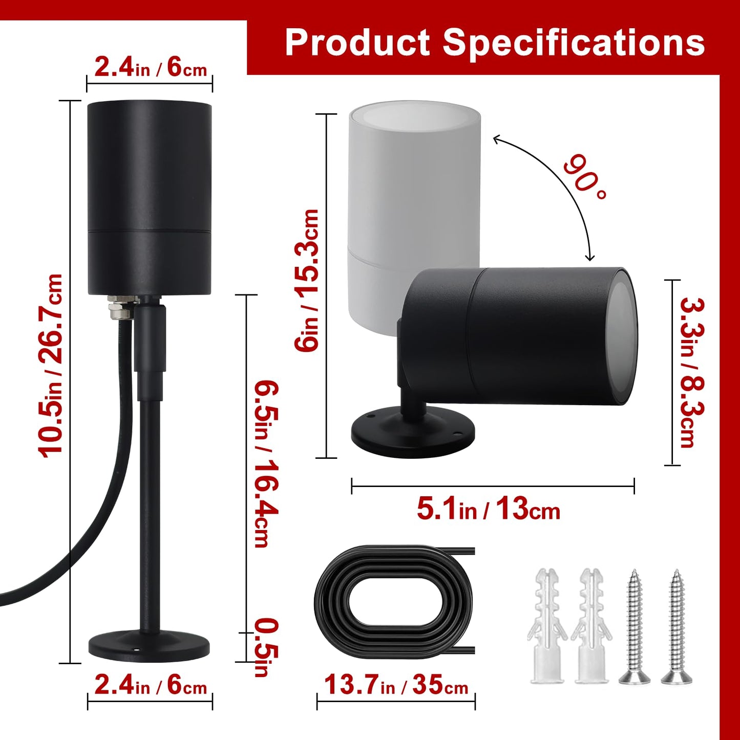 Kerry Outisde Wall Light, Spike/Deck Dual Mount Spotlight, IP65 Outside Lighting Mains Powered Waterproof Stainless Steel Black Landscape Lamp, External GU10 spot Light with 35cm Cable (Bulb Excl)