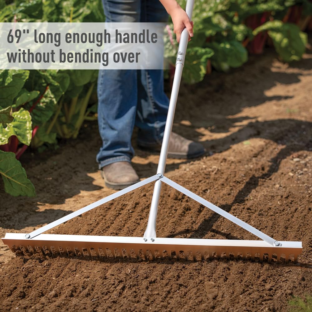 Byhagern Landscape Rake 36'', Aluminum Rake with Lightweight 69'' Handle, Landscaping Rakes Tool for Lawn Care, Lake and Beach