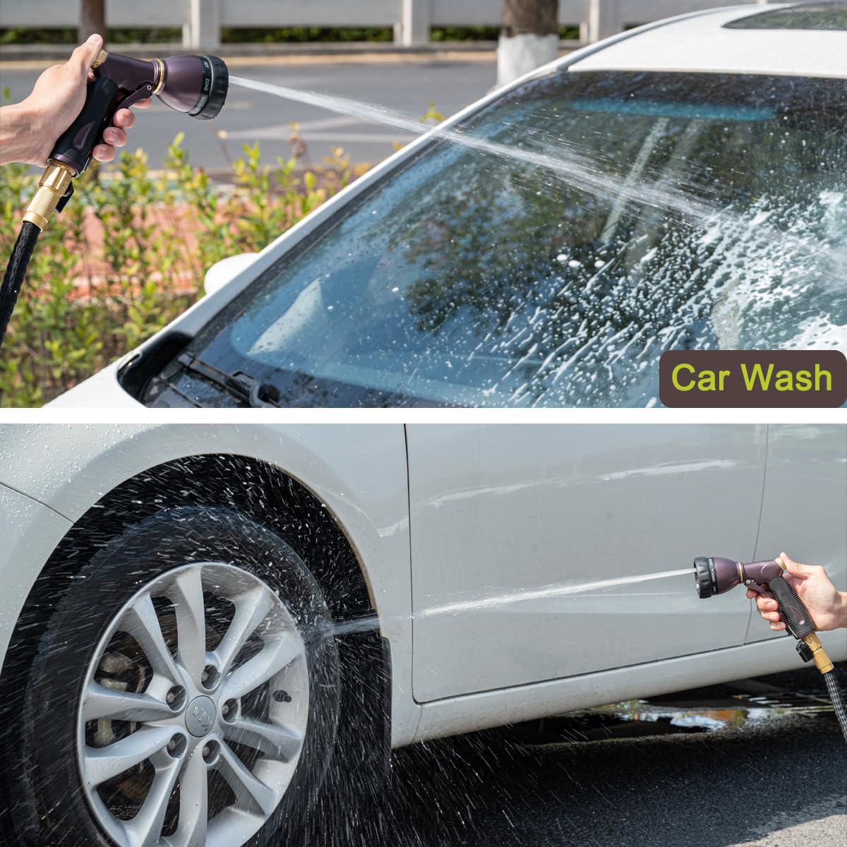 FANHAO Heavy Duty Garden Hose Pipe Spray Gun, 100% Metal Hose Gun with 8 Spray Patterns, High Pressure Hose Nozzle with Non-Slip Grip for Watering Plants & Lawns, Washing Cars & Pets -Bronze