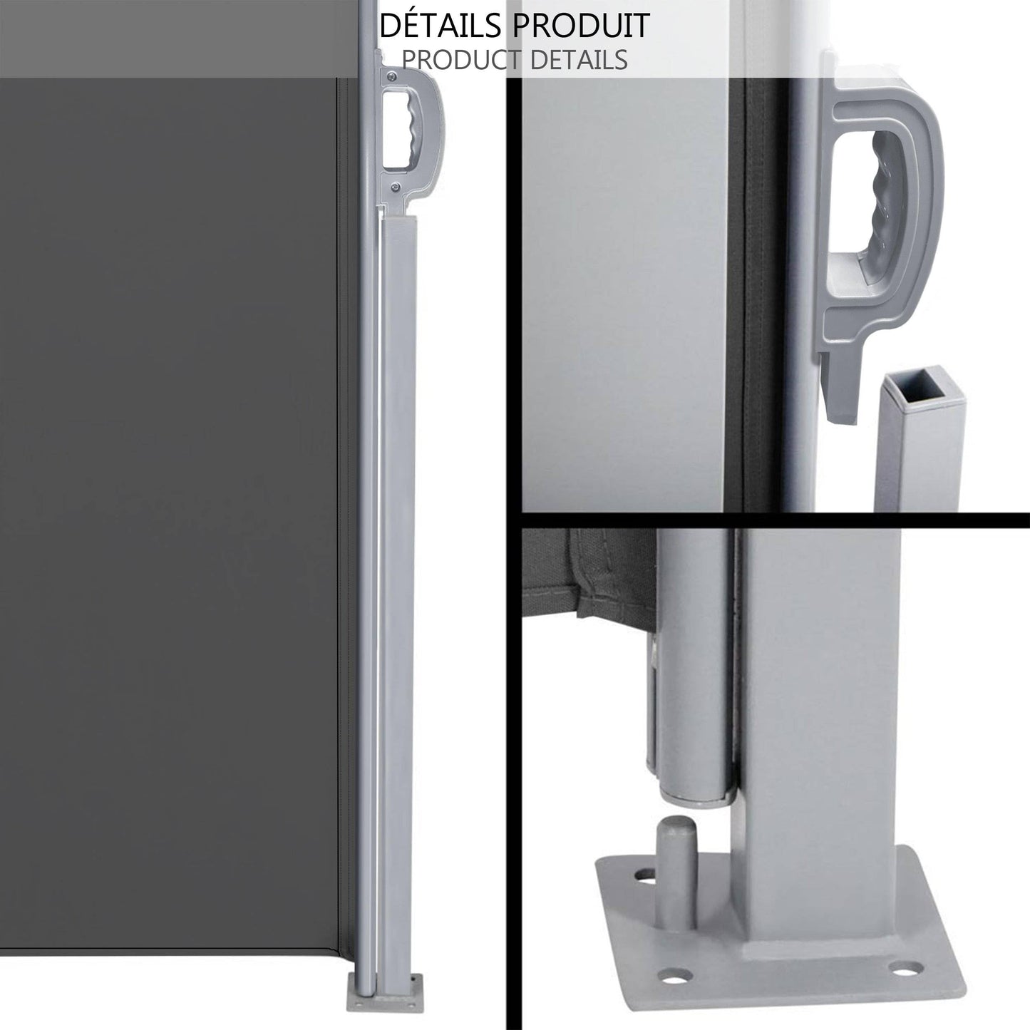 VOUNOT Side Awning Retractable, Outdoor Privacy Screen for Garden, Balcony, Terrace, 140 x 300 cm, Grey
