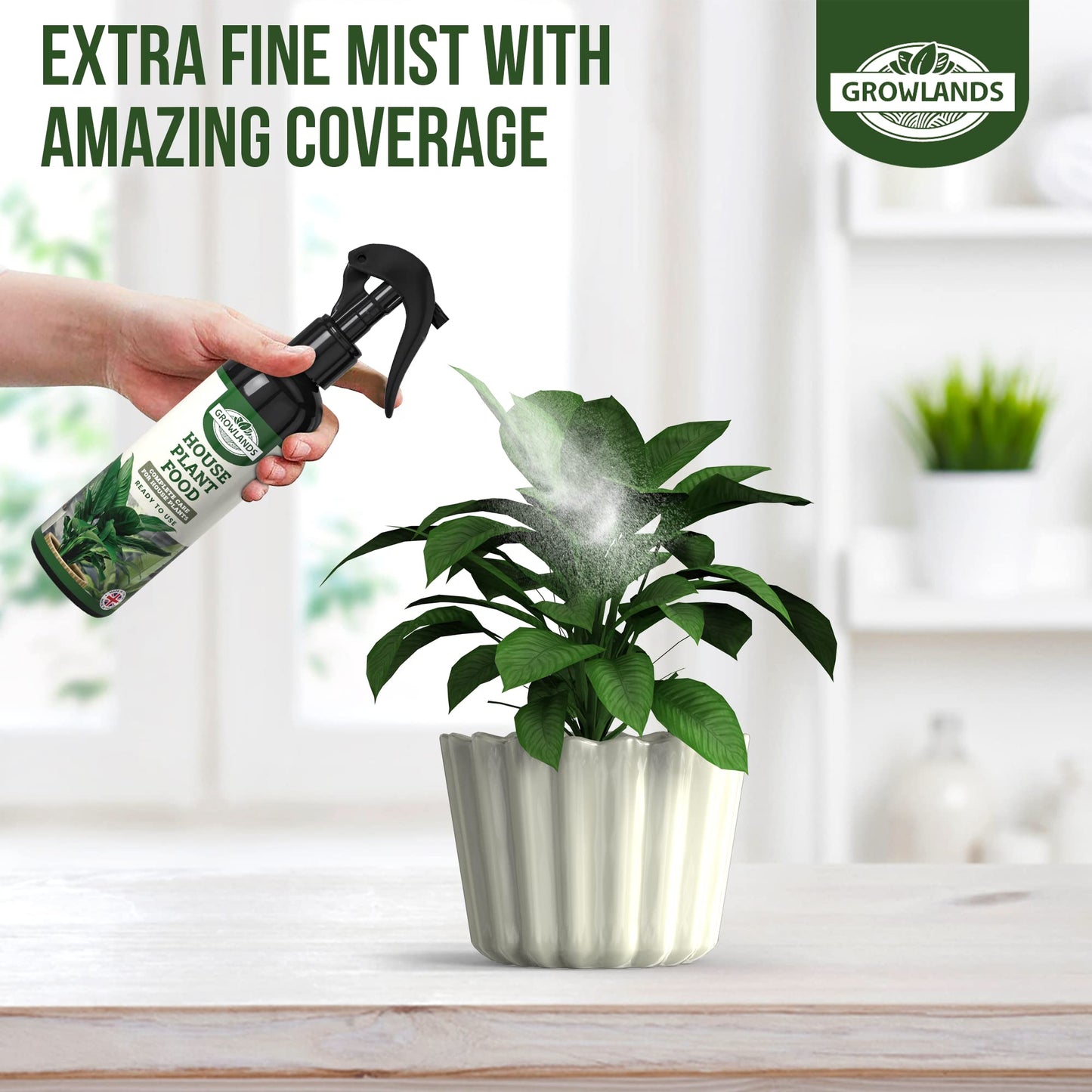 Growlands Indoor House Plant Food - 300 ml - Indoor Plant Liquid Spray Fertilizer - Designed For Use on All Indoor Plants - Fertilizer for Indoor Plants - Ready to Use Mist Spray