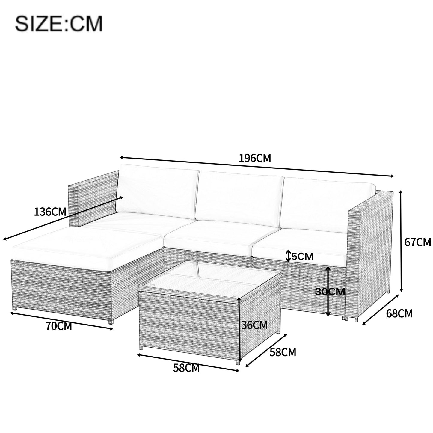 BTM Garden Corner Sofa Rattan Patio Set Garden Entertaining Furniture Lounge Set (Grey)