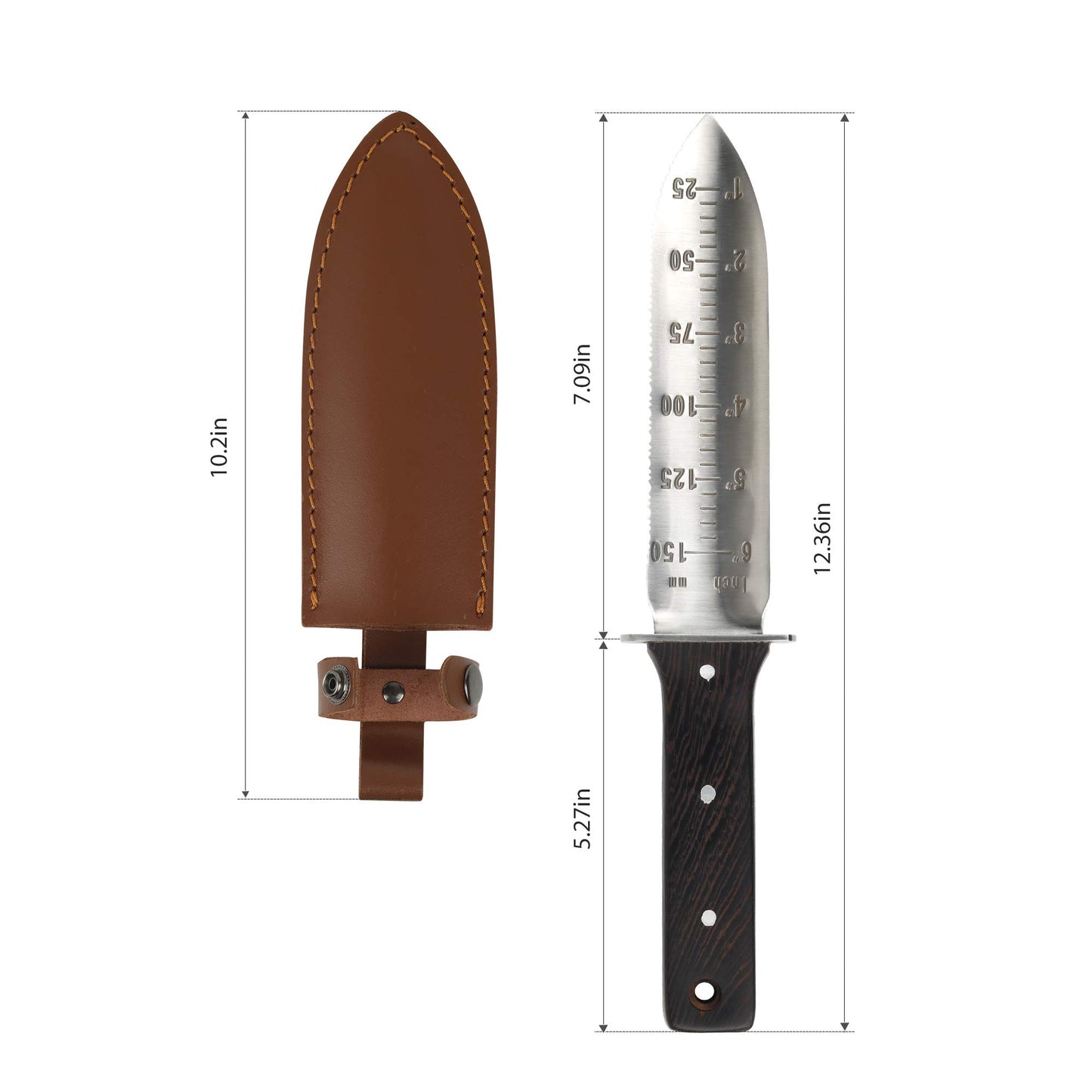FLORA GUARD Professional Hori Hori Garden Trowel, Multi-Purpose Garden Spade with Leather Sheath, Sharpening Stone Included, Ideal for Planting, Cutting, Weeding and More