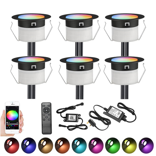 GEYUEYA Home LED Decking Lights RGBW, Ø45MM 12V Deck Light (RGB-Warm White) Led Plinth Light Kits for Terrace/Patio/Garden/Decoration-6 Packs