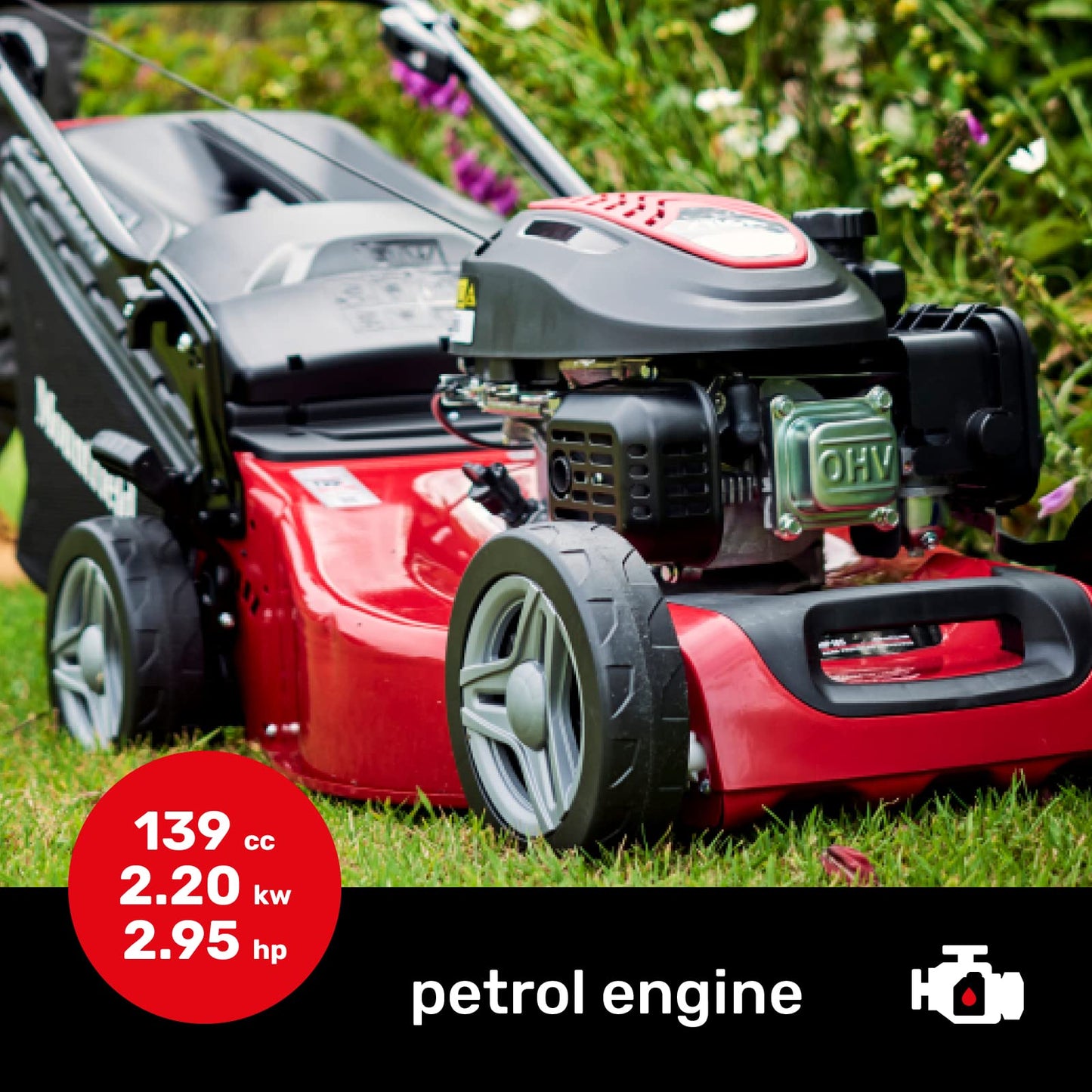 Mountfield Hand-Propelled Lawn Mower, Model HP185, Red and Grey, Article ‎2L0481043/MC