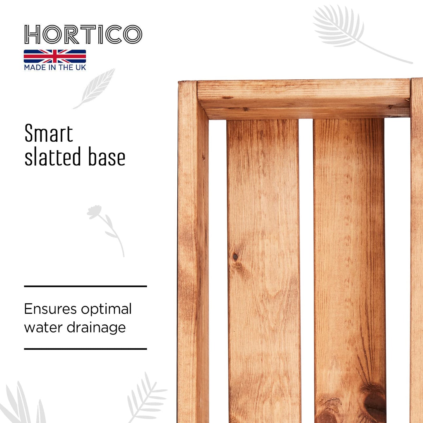 HORTICO Wooden Garden Planters | Window Box | Rectangular Plant Pots Outdoor | Fully Assembled H15 L76 W23 cm, 24.5L, Made in the UK