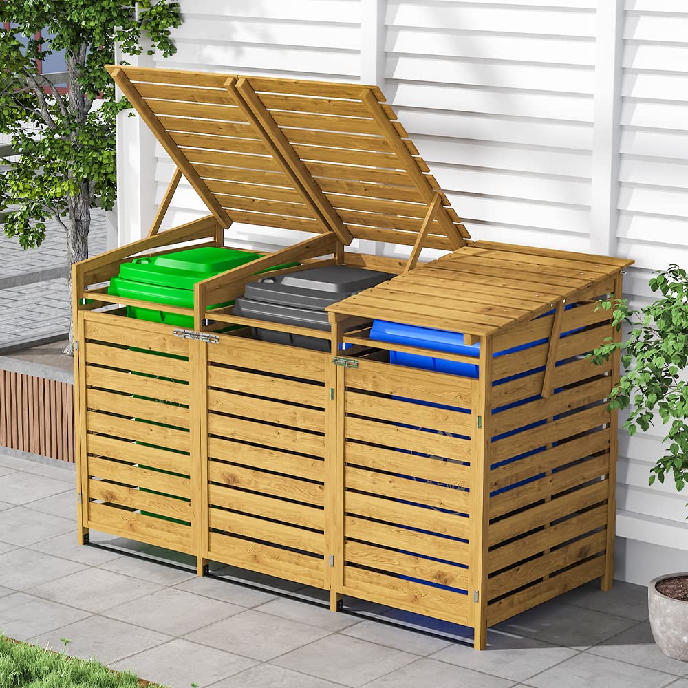 Warmiehomy Wheelie Bin Storage 3 Wheelie Bin Storage Outdoor Triple Wheelie Bin Storage Wheelie Bin Hideaways for Outside Bin Shed for Garden, 191L x 86W x 122.5H cm,1 cm thickness