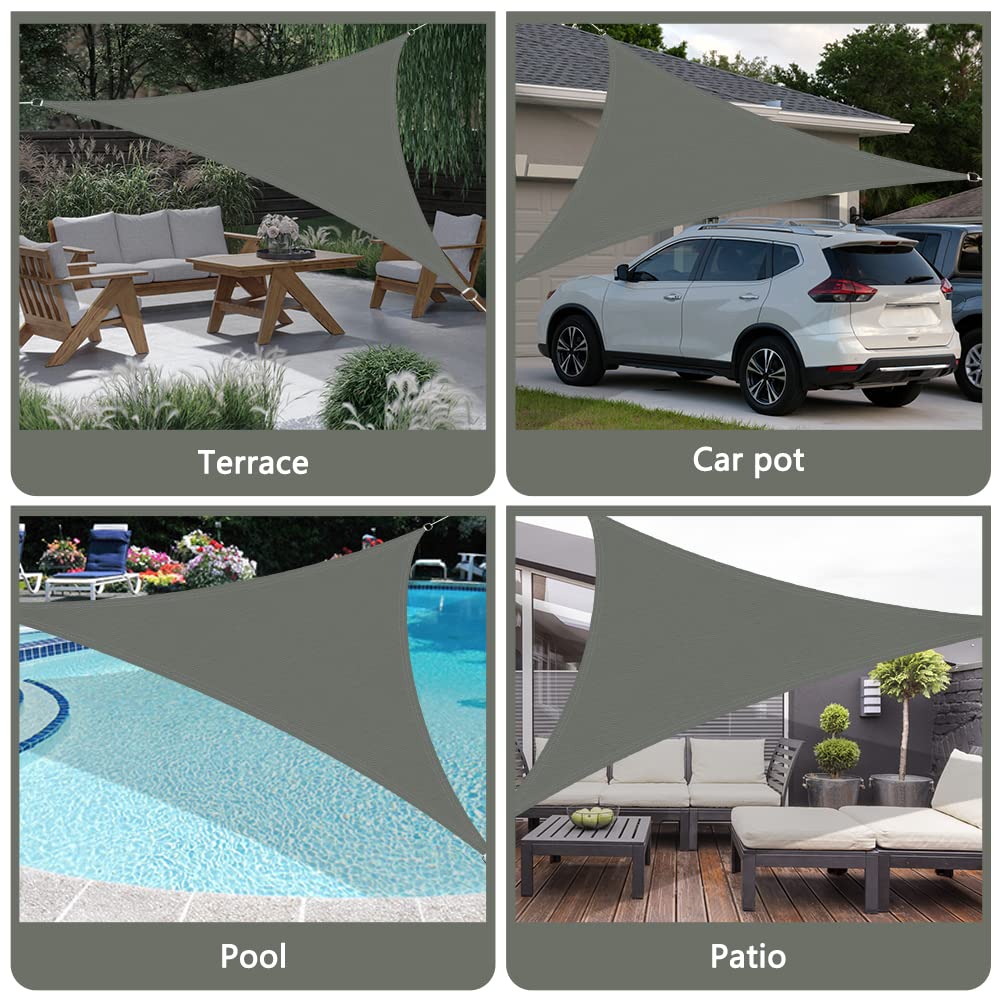 OFFCUP Sun Shade Sail, 2x2x2m Awning Canopy, 160gsm Waterproof Shade Sail Garden Sun Sail Patio Canopy 95% UV Block with Free Rope, for Outdoors, Garden, Patio, Yard, Party (Grey)