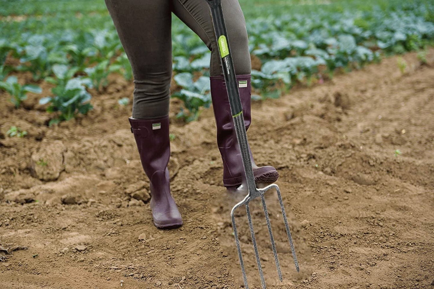 HMIR 4 Tines Garden Fork Heavy Duty, Steel Carbon Garden Hand Fork, Plastic D Handle Ladies Garden Fork, Gardening Fork (102.5 L x 21.5 W x 14.5 H cm) _Black & Grey