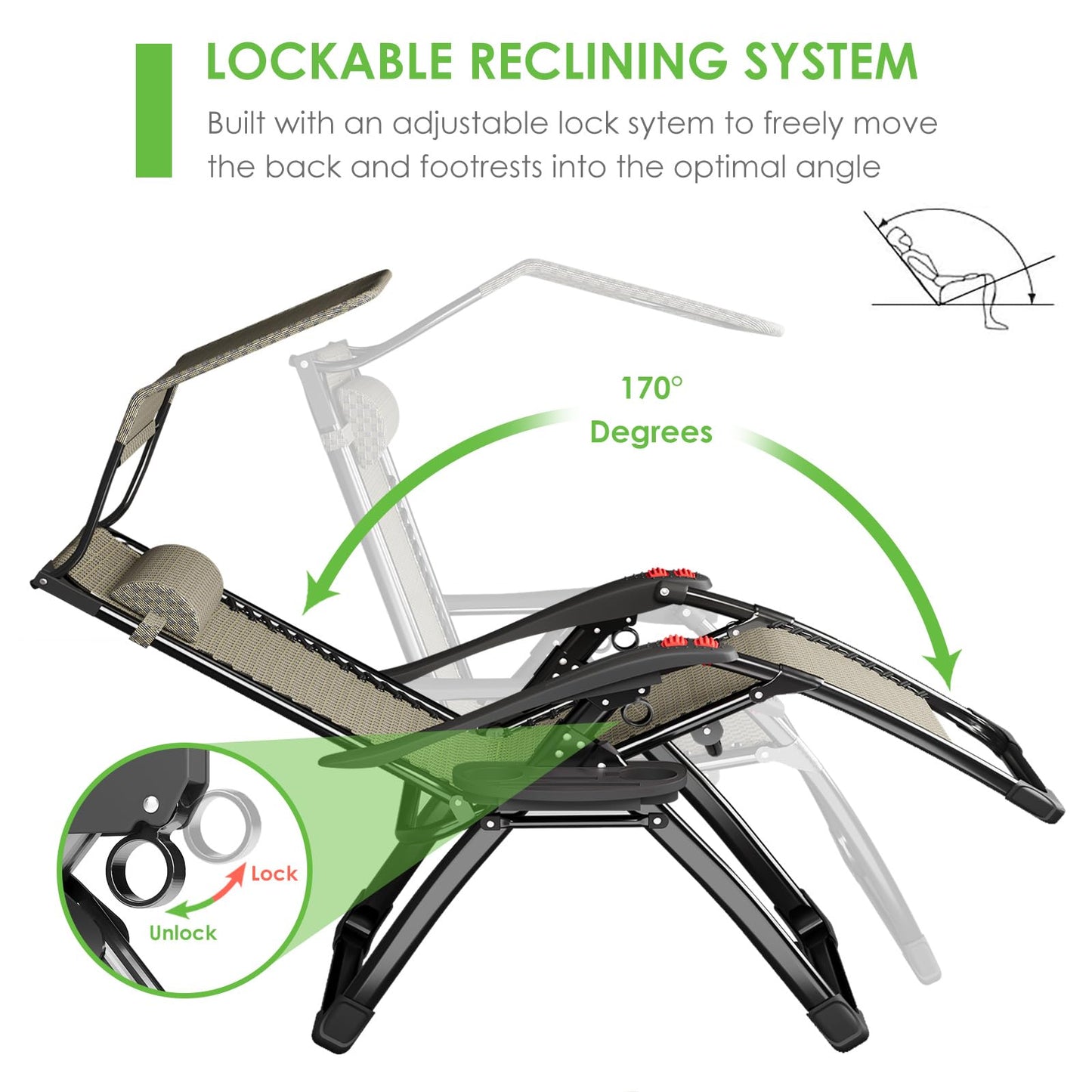 ATORPOK SHOP Zero Gravity Chair with Canopy Shade, Patio Folding Lounge Recliners, Anti Gravity Chair Lawn Patio with Cup Holder Accessory for Garden Beach Camping