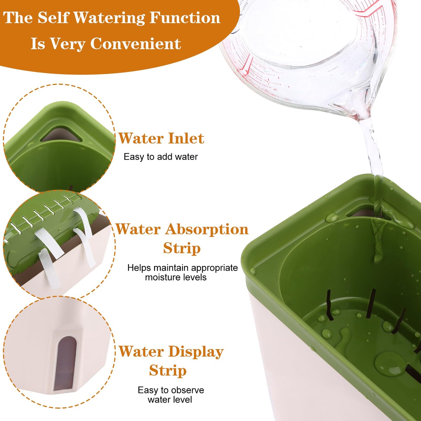 6Pack Self Watering Plant Pots 10.5 inch Windowsill Herb Planter Box Indoor Modern Plastic Plant Pots Planters with Water Level Window Drainage Hole Hidden Tray for Vegetables, Succulents Plants