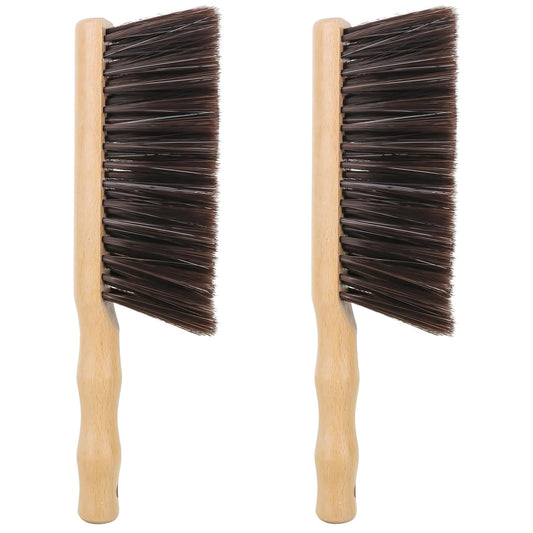DMJJSD® 2Pcs Hand Brush, Beech Wood Soft Brush -11.8" Hand Broom Natural Solid Wooden Round Handle Brushes, 5 Rows of Soft Bristle Dust Brush Soft Broom for Counter Bed Sofa Bed Pet Fireplace Car
